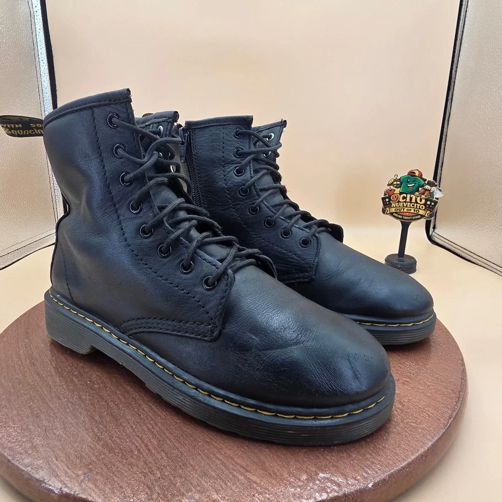 Dr. Martens 1460 J Black Leather Lace Up Side Zip Boots US L 5 M 4 EU 36